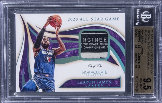 2019-20 Panini Immaculate Collection "Special Event Memorabilia" Platinum #SE-LBJ1 LeBron James 2020 NBA All-Star Game Used Patch Card (#1/1) – True Gem Example – BGS GEM MINT 9.5